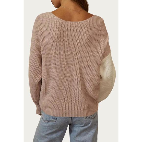 NEW ENDLESS BLU. colorblocked cropped twisted ribbed-knit sweater in ivory/mauve - Picture 3 of 3